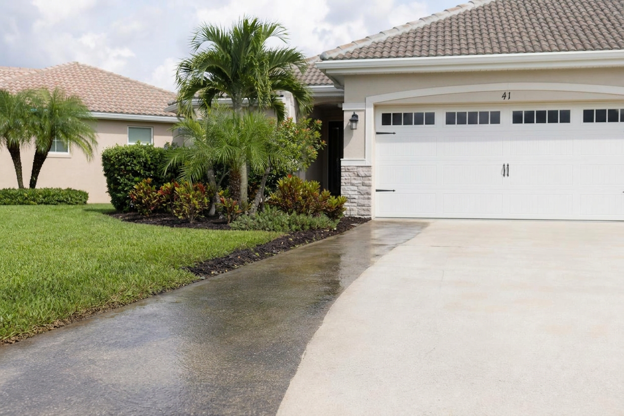 Pressure washing a concrete driveway in Winter Garden, Florida
